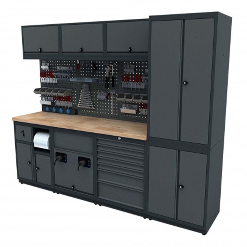 Работен плот - комплект модулни метални мебели за сервиз 2.48 м, модел D