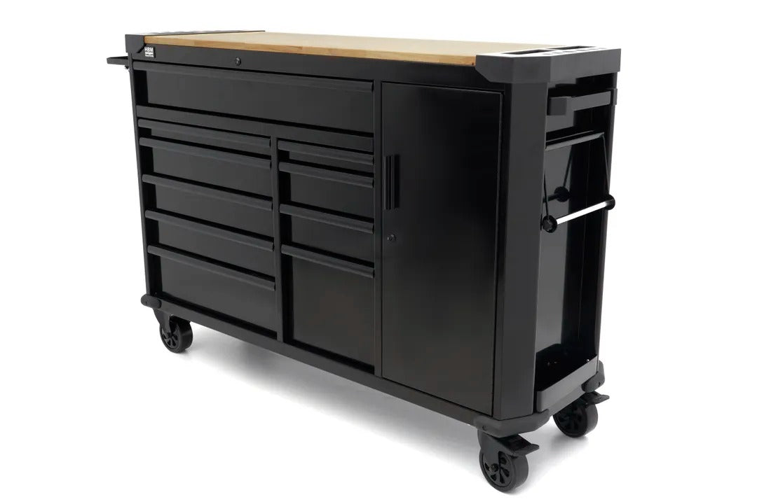 Професионален метален шкаф с 10 чекмеджета, мобилна количка, работна маса 147 см, плот от масивна дървесина HBM Холандия