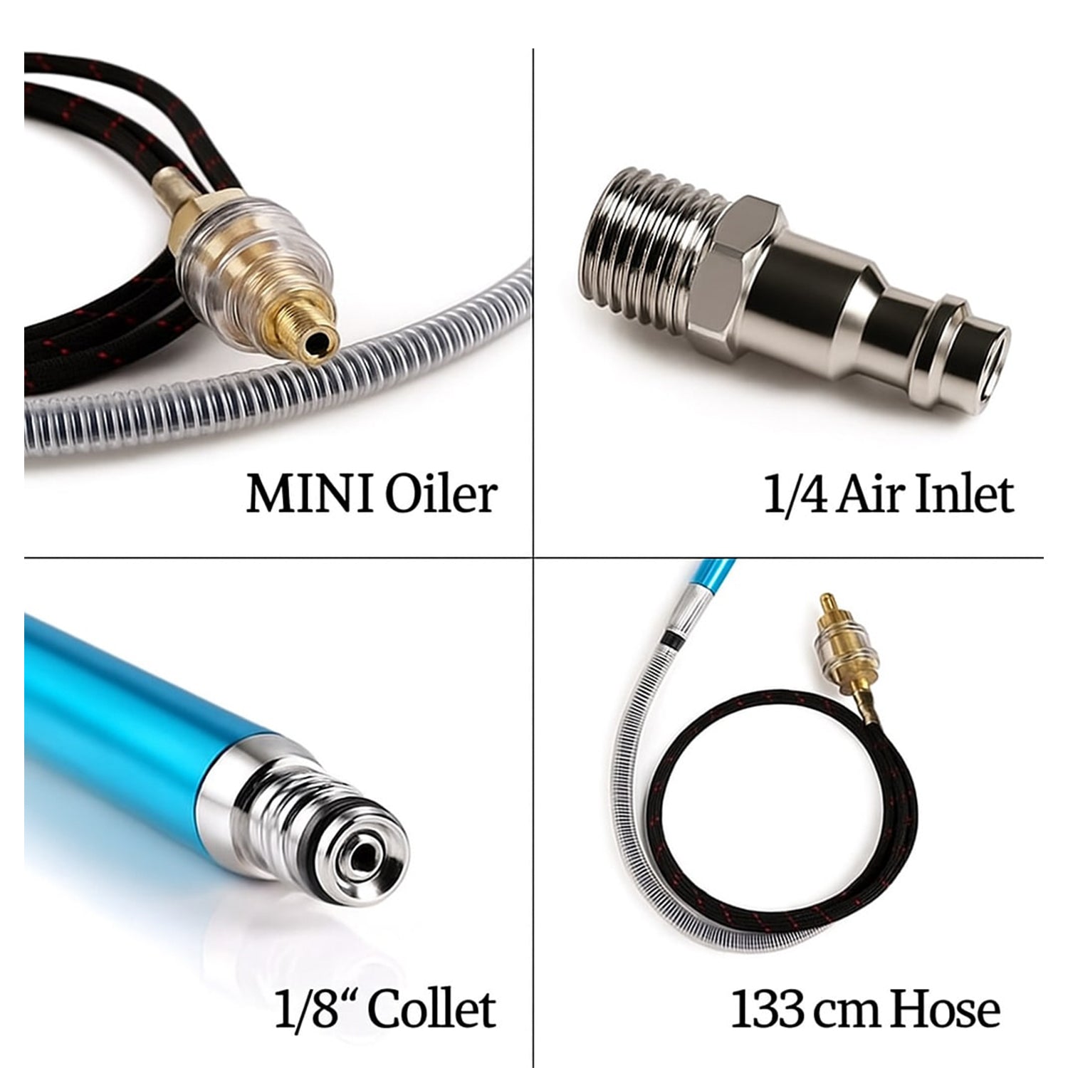 Комплект пневматичен мини шлайф тип молив, 17 части, висока скорост 58 000 об./мин., компактен и лек инструмент за шлайфане, почистване, рязане, полиране и заваряване