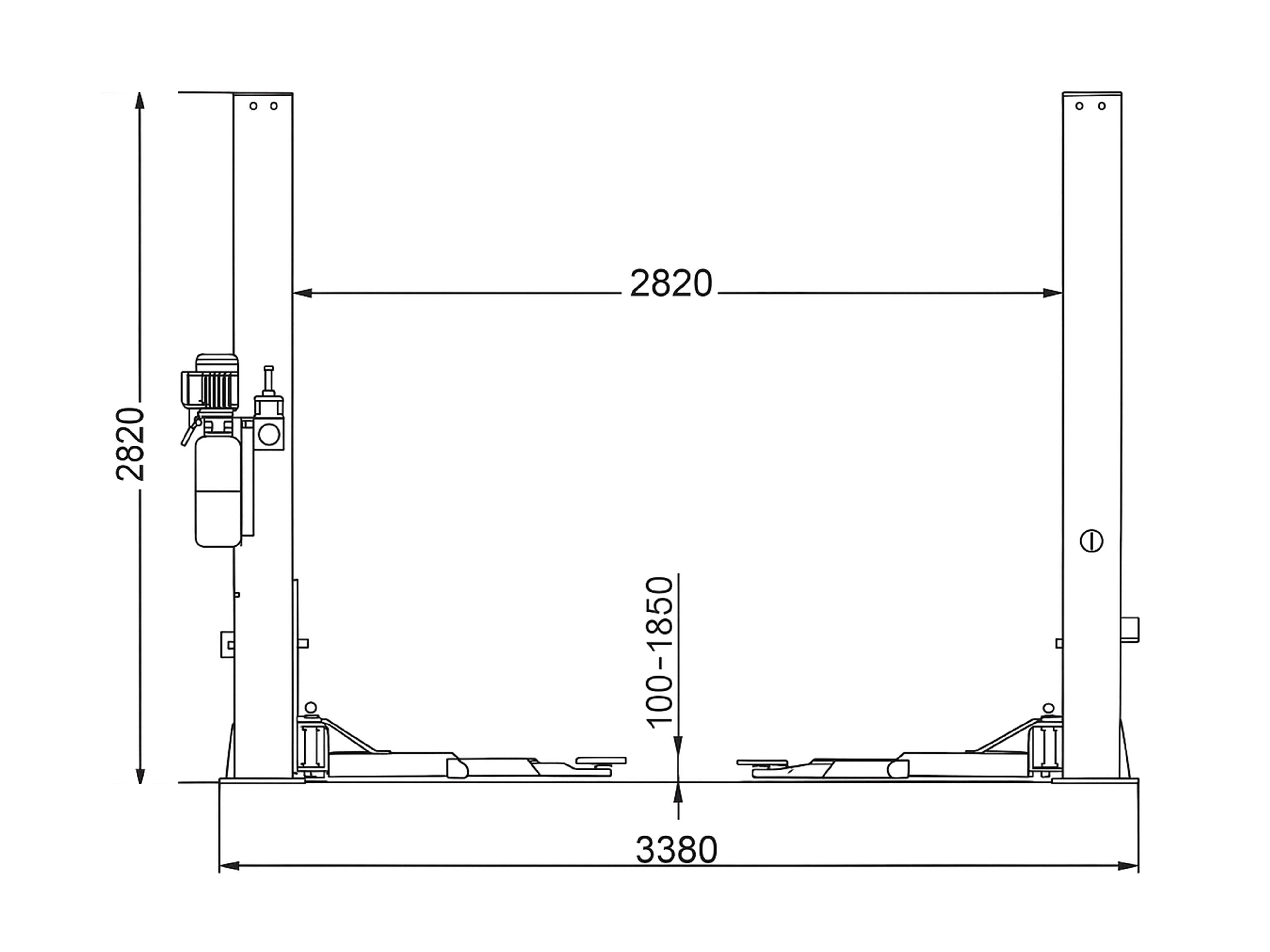 Двуколонен подемник 4 т с ръчно освобождаване, електрохидравличен 230V + безплатно масло