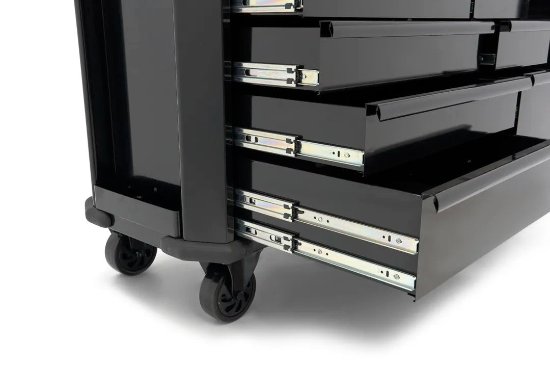 Професионален метален шкаф с 10 чекмеджета, мобилна количка, работна маса 147 см, плот от масивна дървесина HBM Холандия