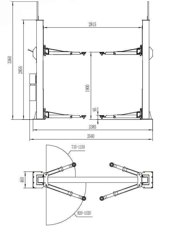 Двуколонен автомобилен подемник 4 т с ръчно освобождаване 380V INVENTO EL S40M
