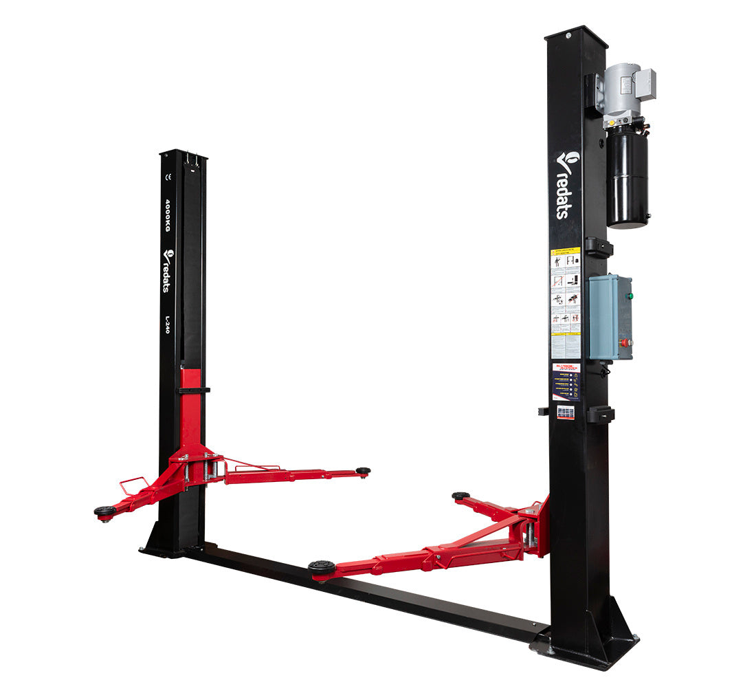 Двуколонен подемник 4 т с електрохидравлично автоматично освобождаване със симетрични рамена 3 сегмента 380V L-240 REDATS