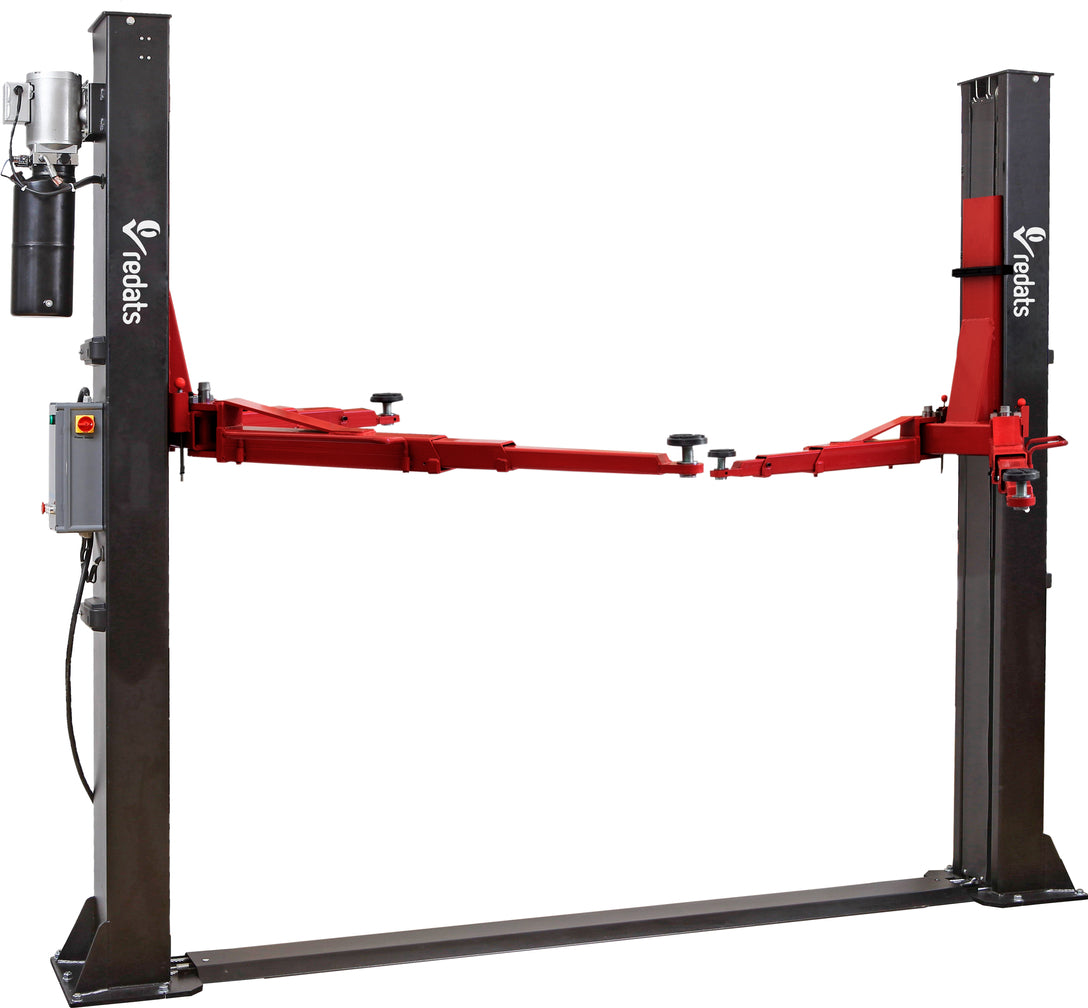 Двуколонен подемник 4 т с автоматично електрохидравлично отключване със симетрични рамена 3 сегмента 230V L-240F REDATS + Безплатно масло