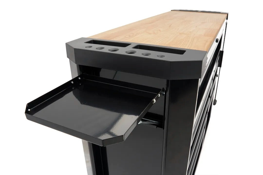 Професионален метален шкаф с 10 чекмеджета, мобилна количка, работна маса 147 см, плот от масивна дървесина HBM Холандия