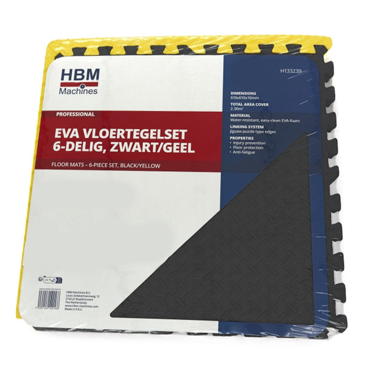 Защитни подови плочи от пяна EVA тип пъзел 6 бр. неплъзгащи се, за подова защита, черно-жълти 61х61см HBM
