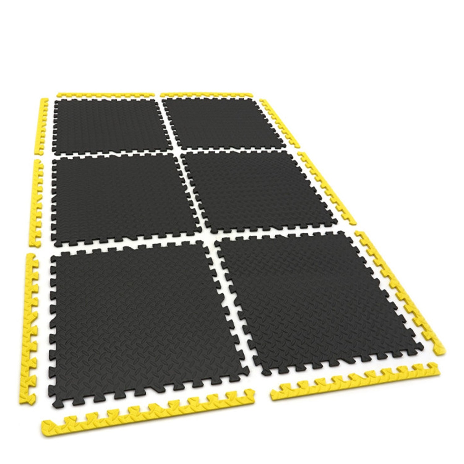 Защитни подови плочи от пяна EVA тип пъзел 6 бр. неплъзгащи се, за подова защита, черно-жълти 61х61см HBM