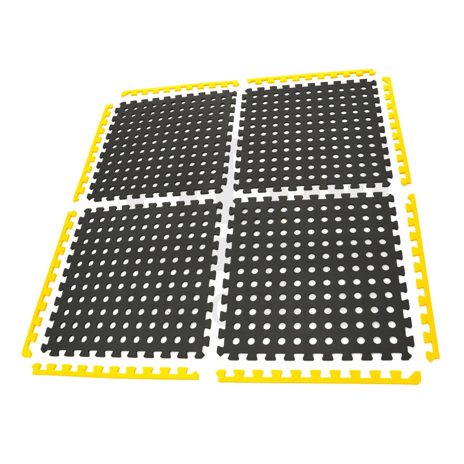 Комплект 4 защитни подови плочи от пяна EVA тип пъзел, неплъзгащи се, за под, черно-жълти 61х61см HBM