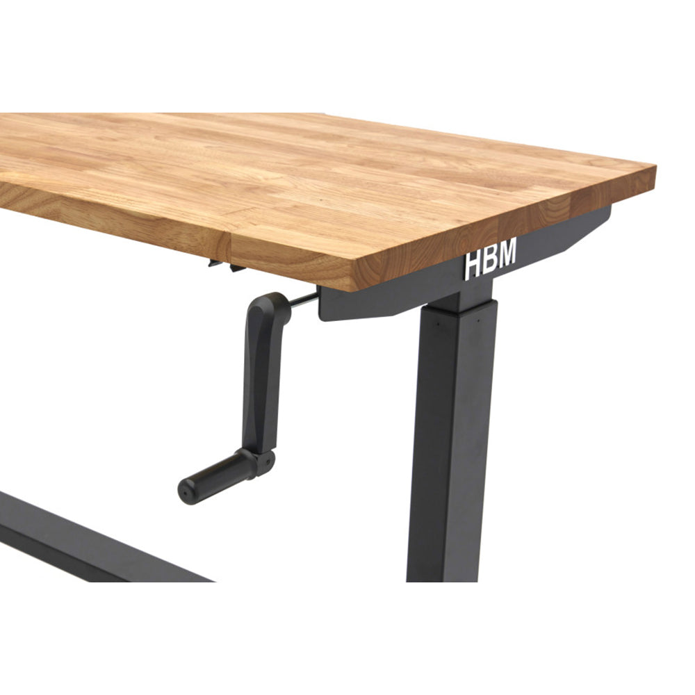 Работна маса с масивен дървен плот, регулируема височина 152 см