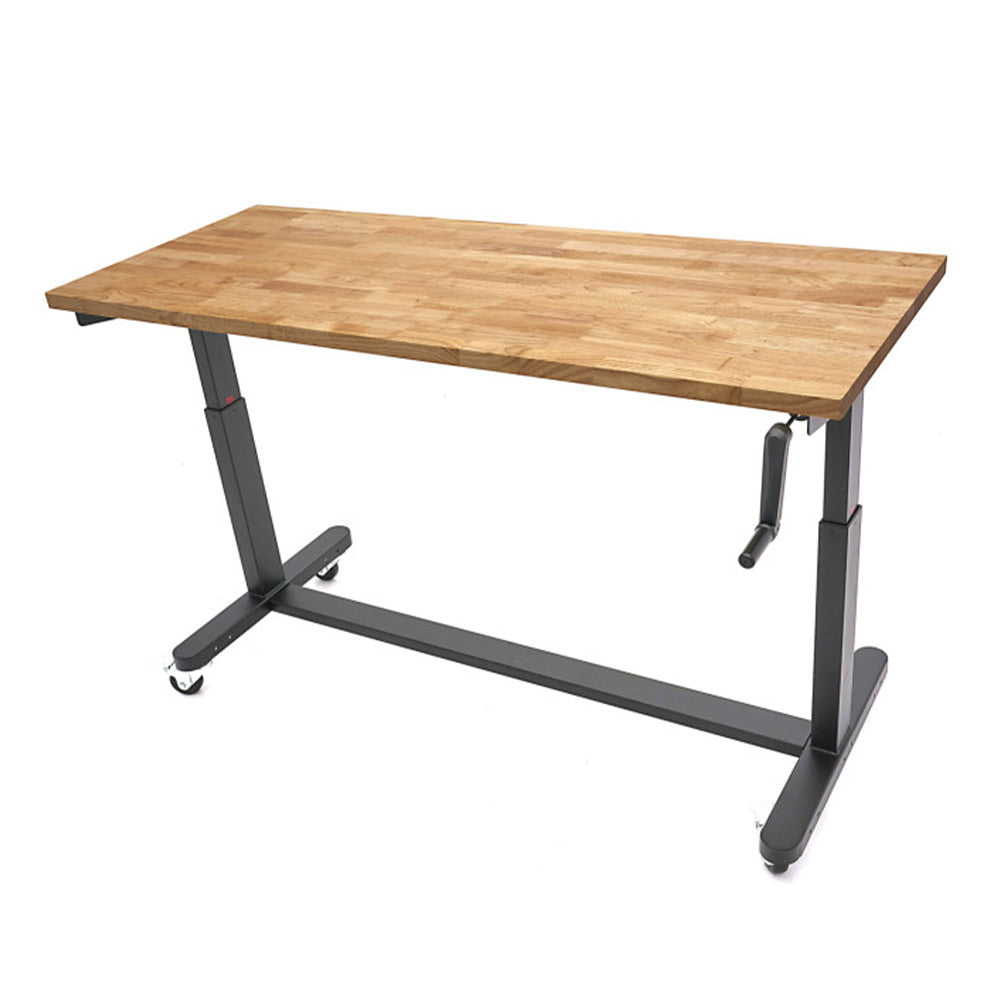 Работна маса с масивен дървен плот, регулируема височина 152 см