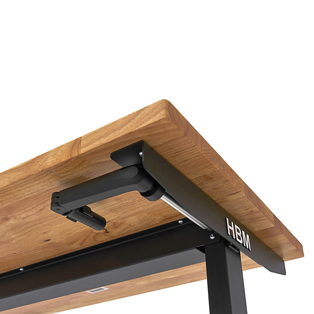 Работна маса с масивен дървен плот, регулируема височина 152 см