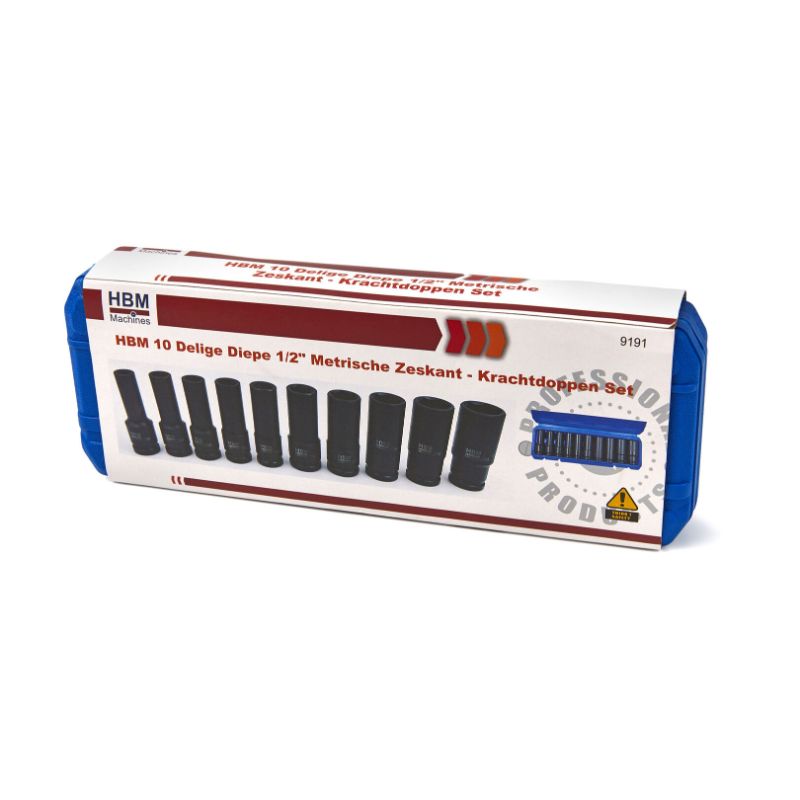 Комплект дълги ударни вложки 1/2 10-22 мм 10 бр. HBM MACHINES