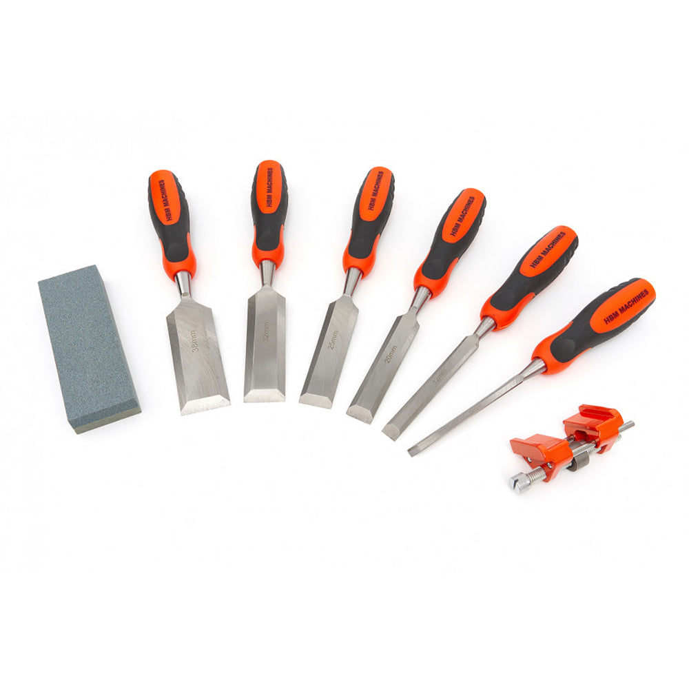 Комплект 8 професионални длета с камък за заточване и аксесоари за заточване