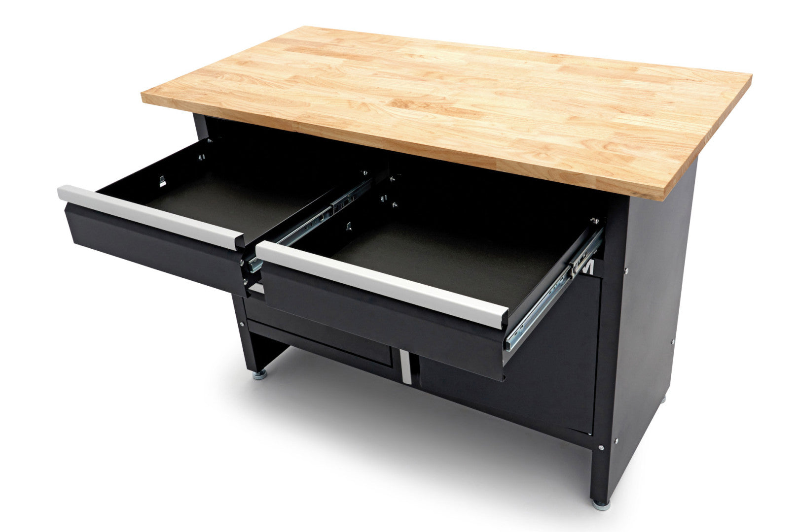 Метална работна маса 120 см с 5 чекмеджета 1 врата и плот от масивно дърво HBM