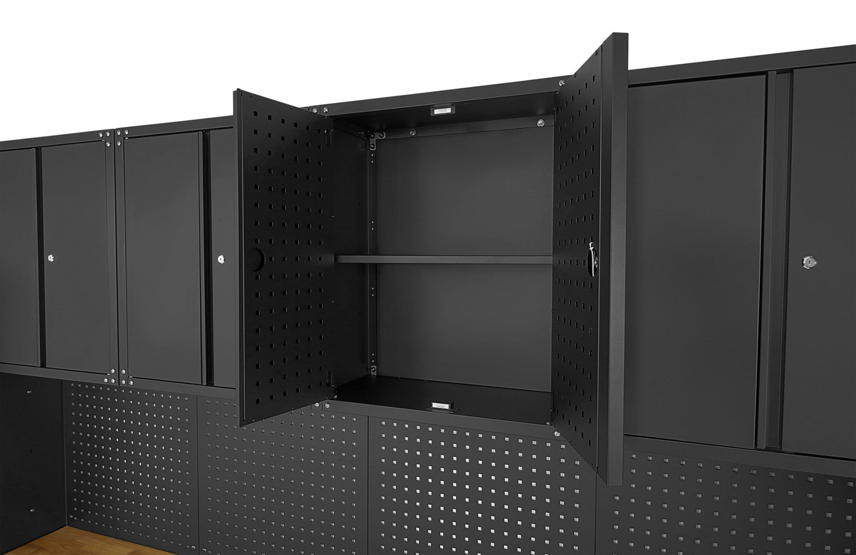 Работна маса - комплект метални модулни мебели за сервиз 236.5х402х48.2 см, черен мат, 16 части HBM MACHINES