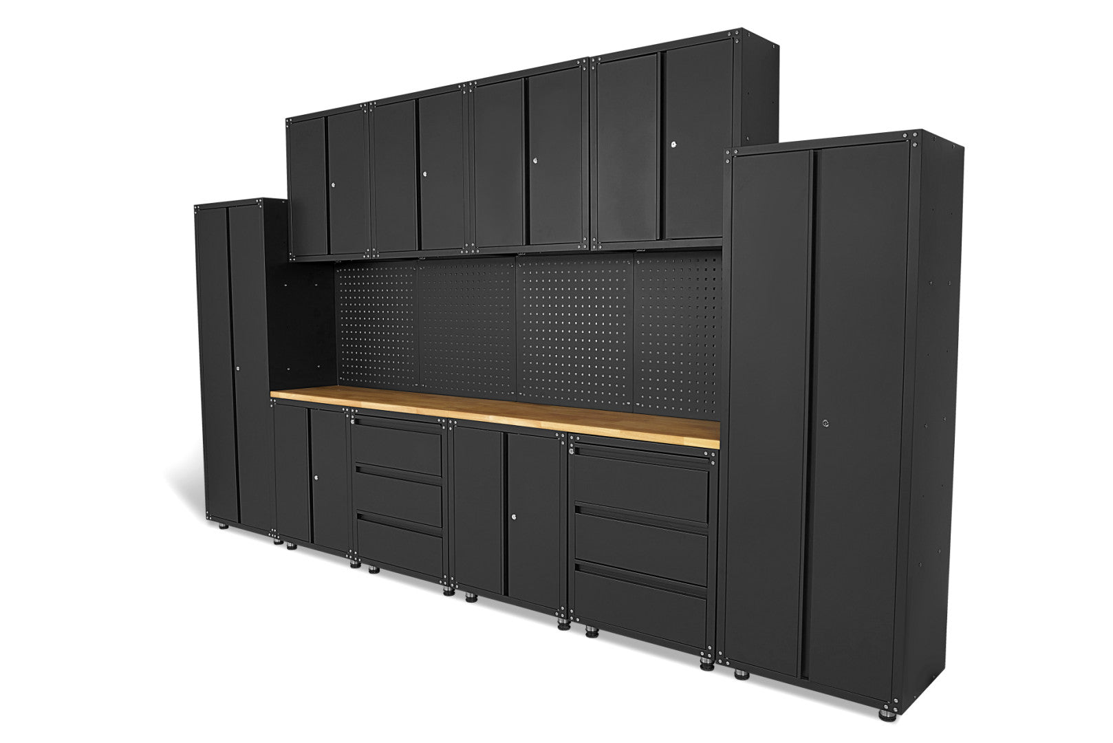 Работна маса - комплект метални модулни мебели за сервиз 236.5х402х48.2 см, черен мат, 16 части HBM MACHINES