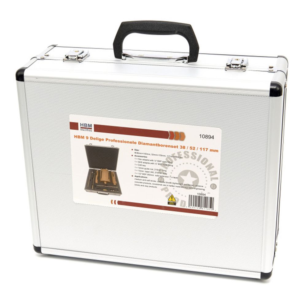 Комплект диамантени боркорони 9 части 38-52-117 мм HBM