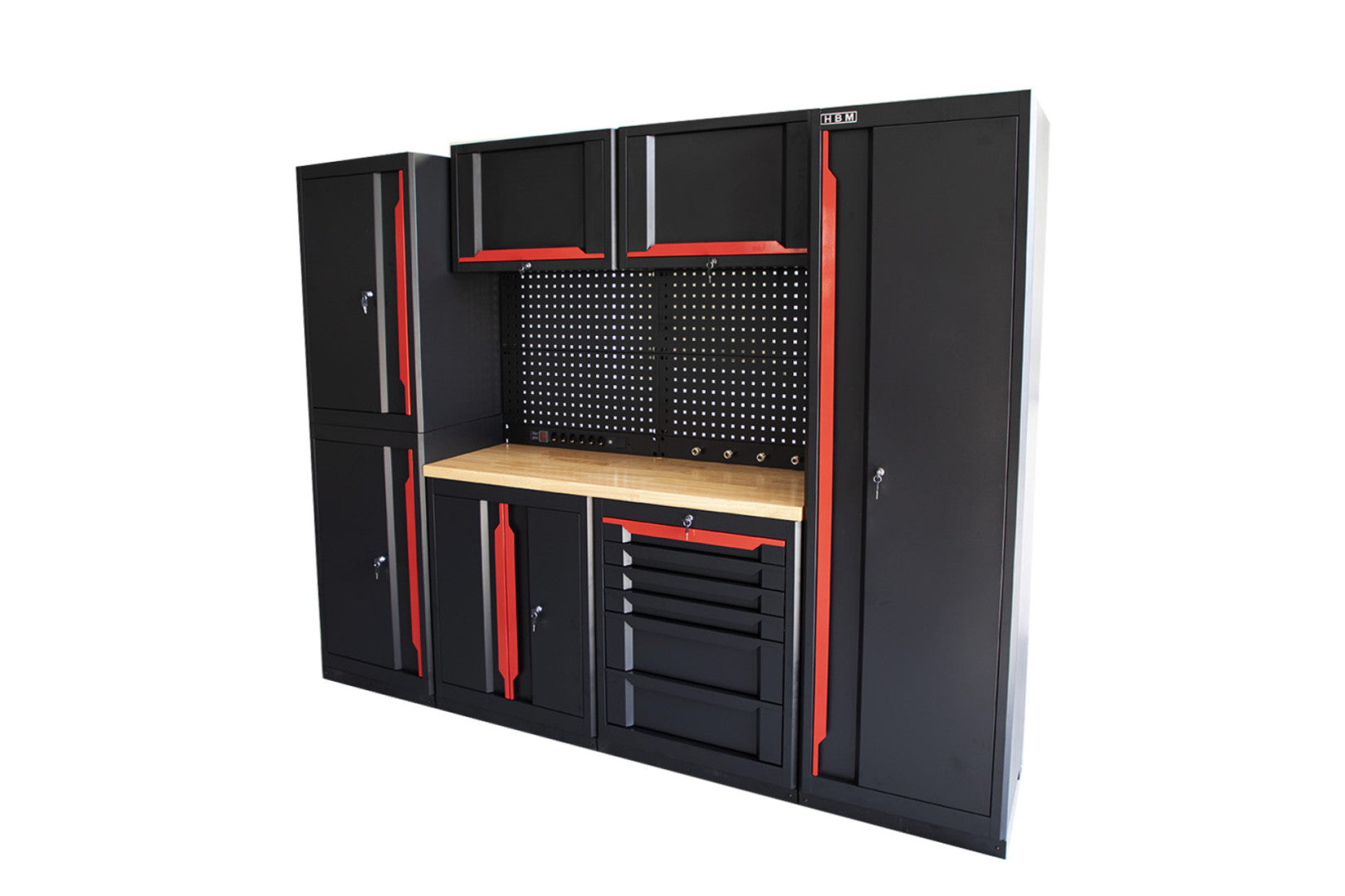 Комплект метална модулна мебел за сервиз 10 части черна/червена HBM