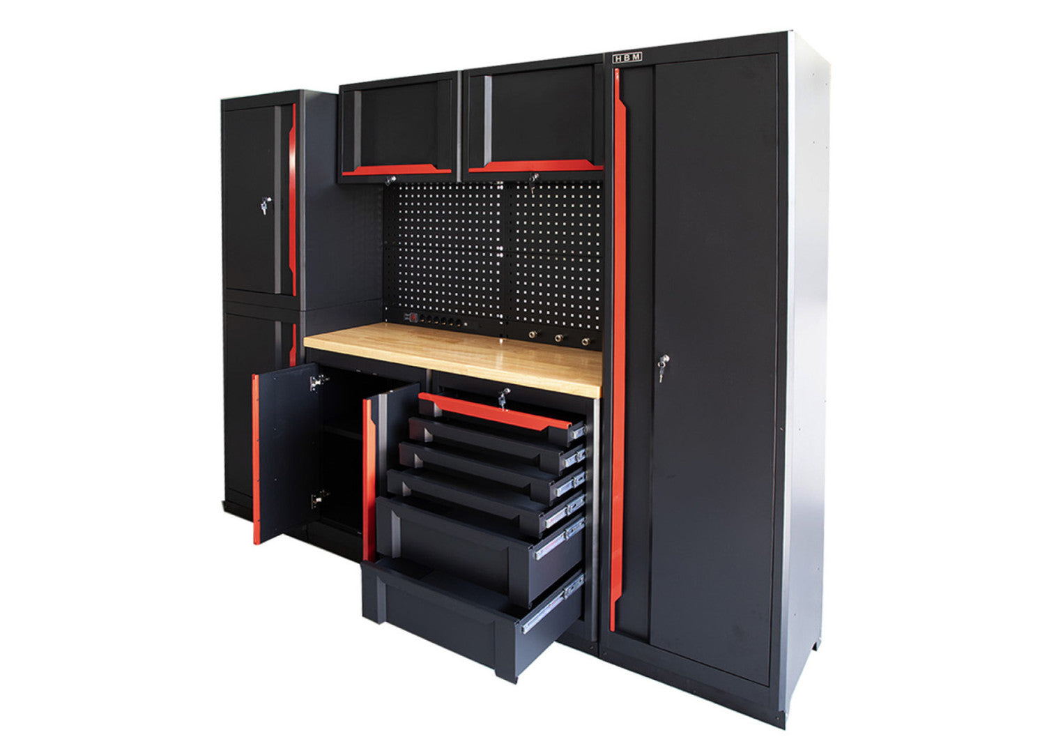 Комплект метална модулна мебел за сервиз 10 части черна/червена HBM