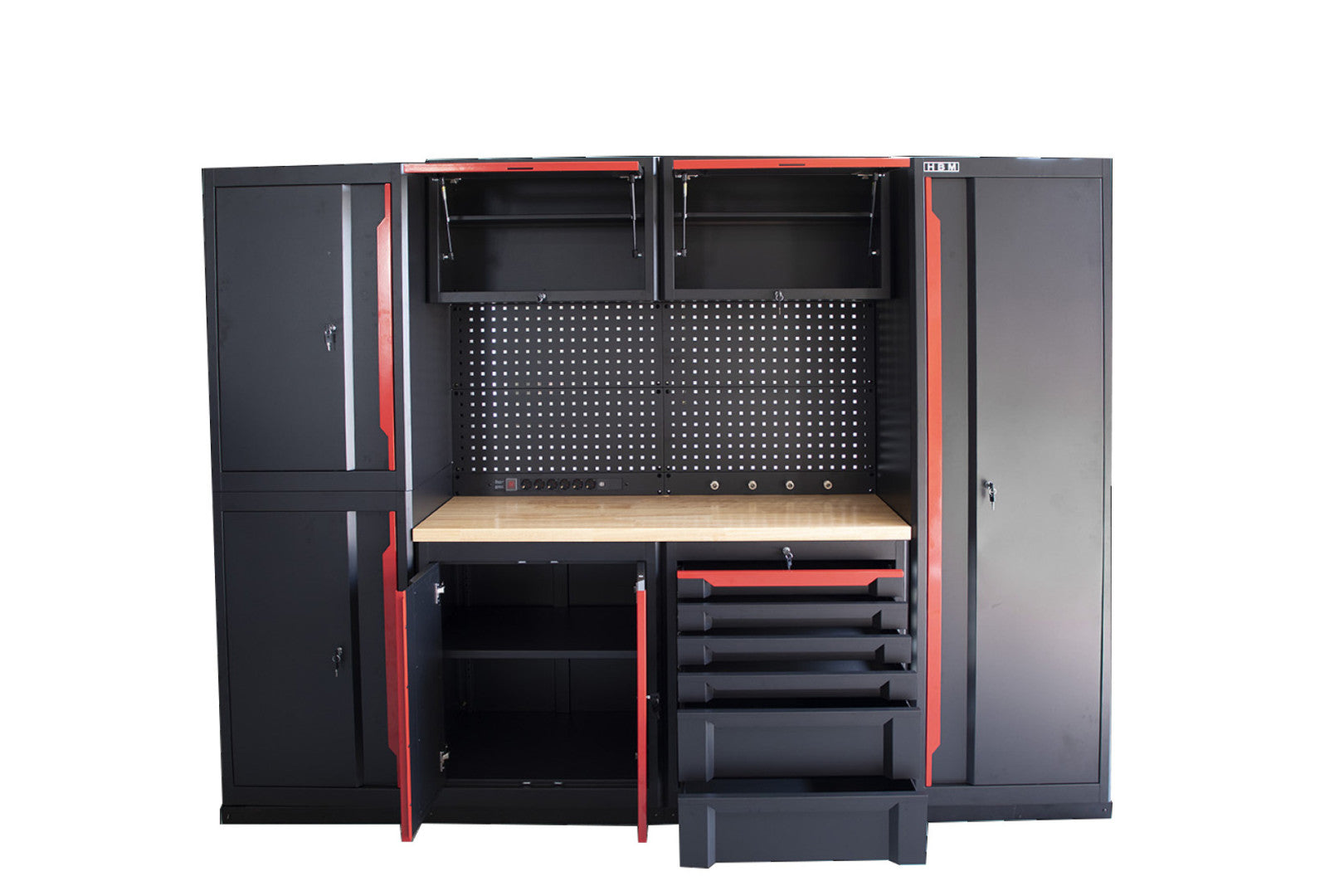 Комплект метална модулна мебел за сервиз 10 части черна/червена HBM