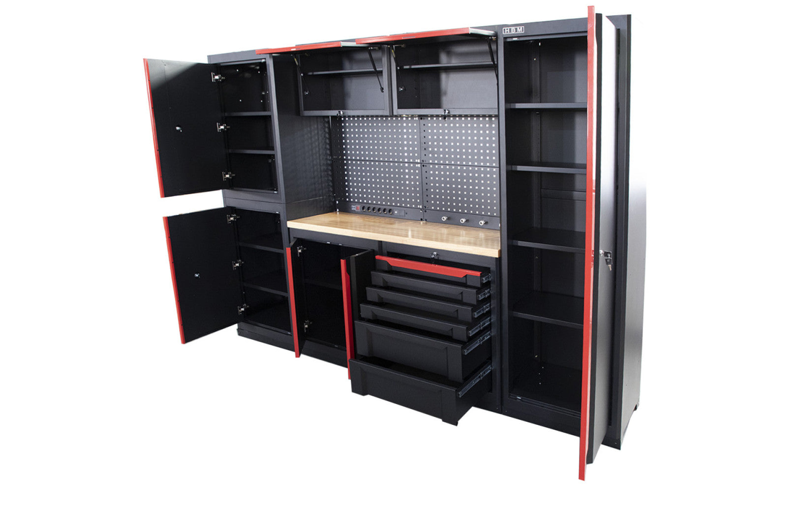 Комплект метална модулна мебел за сервиз 10 части черна/червена HBM