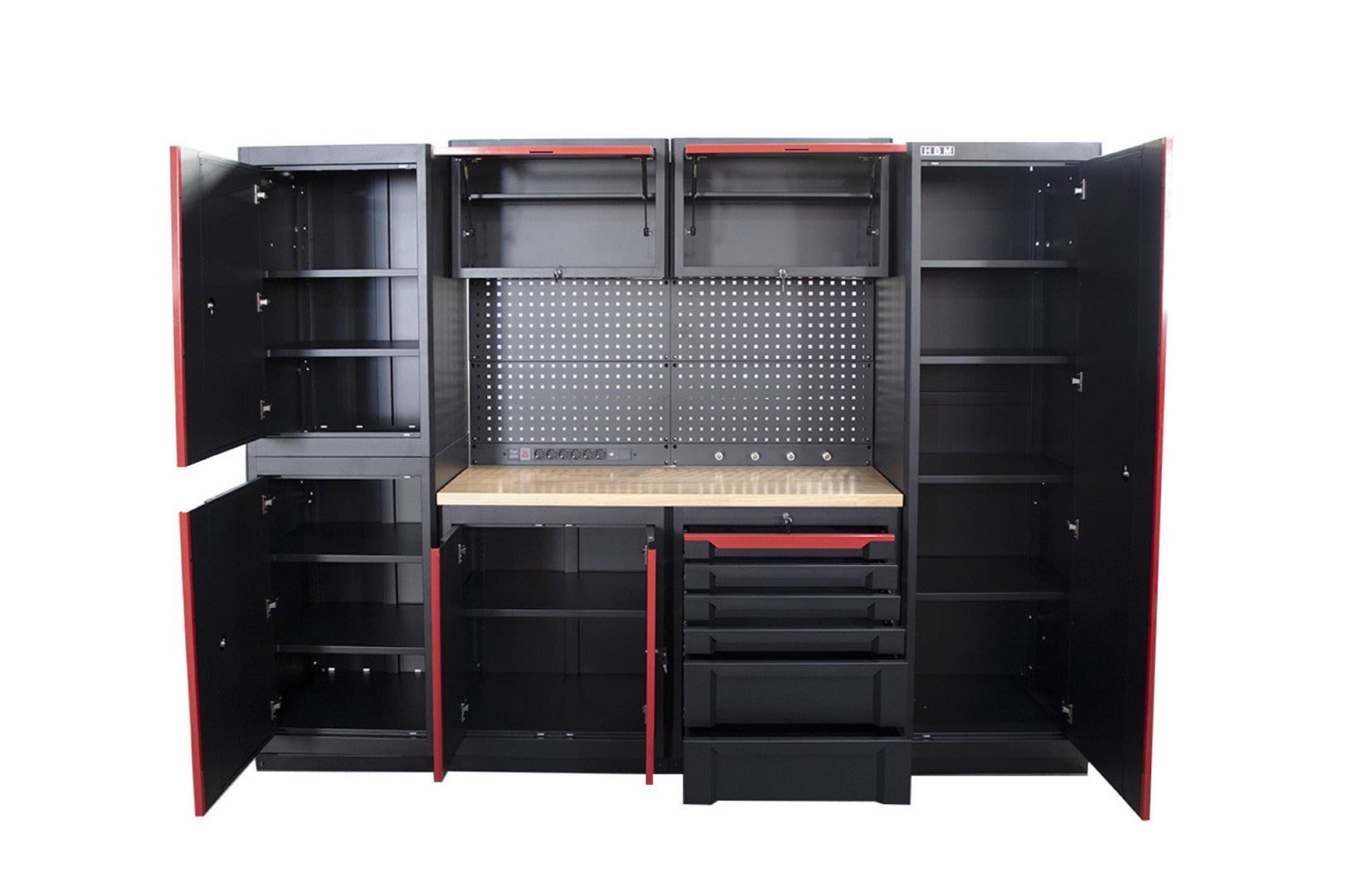 Комплект метална модулна мебел за сервиз 10 части черна/червена HBM