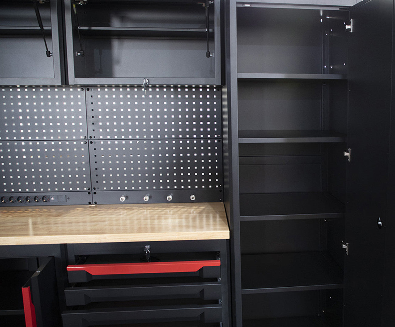 Комплект метална модулна мебел за сервиз 10 части черна/червена HBM