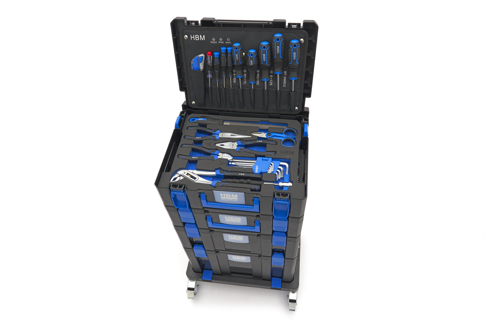 Комплект кутии за инструменти и платформа с колелца HBM, 105 части