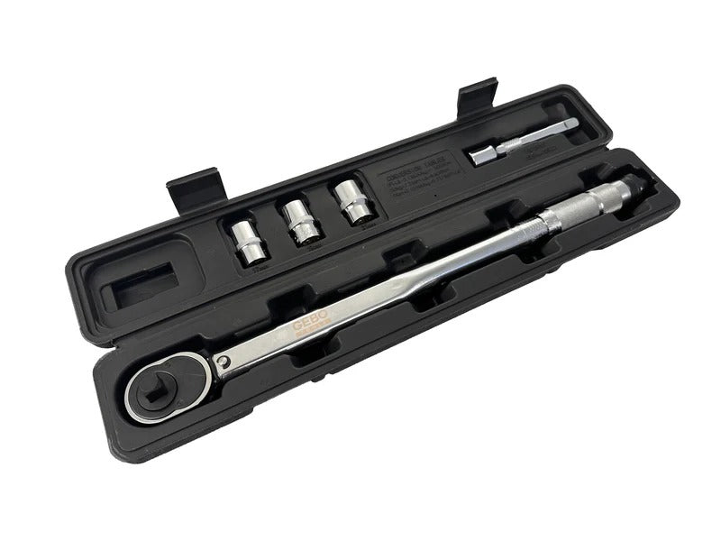 Комплект динамометричен ключ 1/2" 5 части, 28-210 Nm, вложки 1/2" 17-19-21 мм, удължител 1/2" GEBO TOOLS