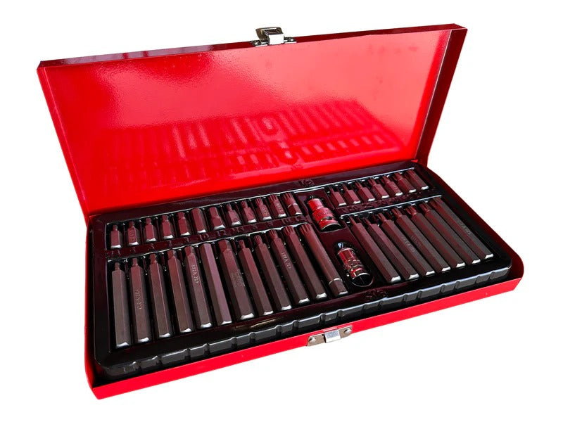 Комплект битове: шестограмни, торкс, XZN, шестограмни с шлиц, 40 бр., метална кутия GEBO TOOLS