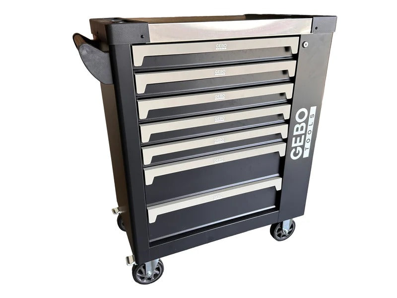 Професионален шкаф с инструменти с 7 чекмеджета, 7 карбонови модула и 262 части GEBO TOOLS