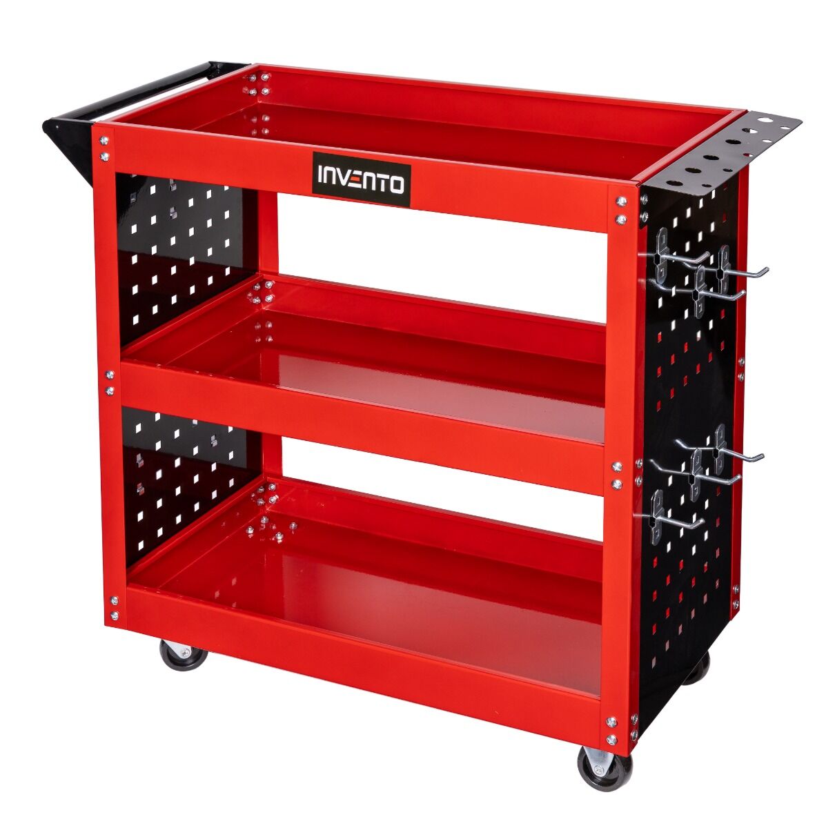 Мобилна количка с 3 рафта, държач за отвертки и панел с куки INVENTO