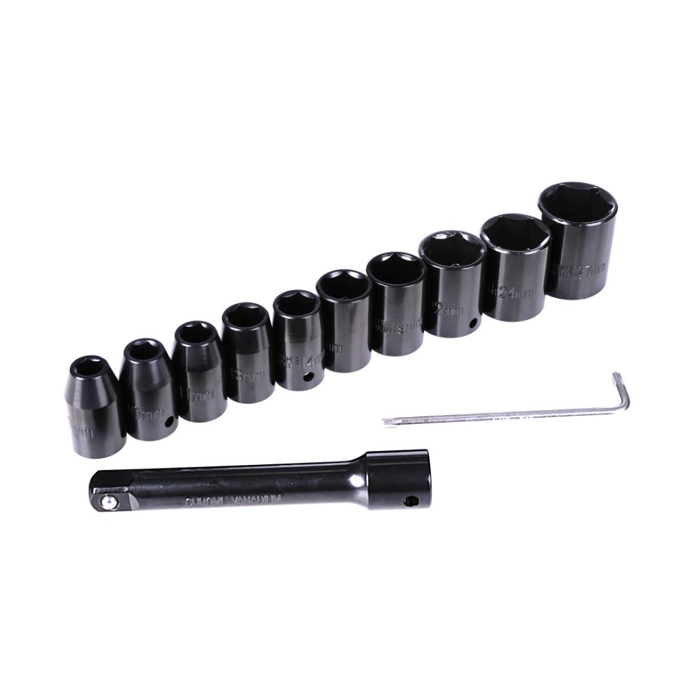 Пневматичен ударен гайковерт 1/2" - 610 Nm с вложки 1/2 9-27 мм 15 части