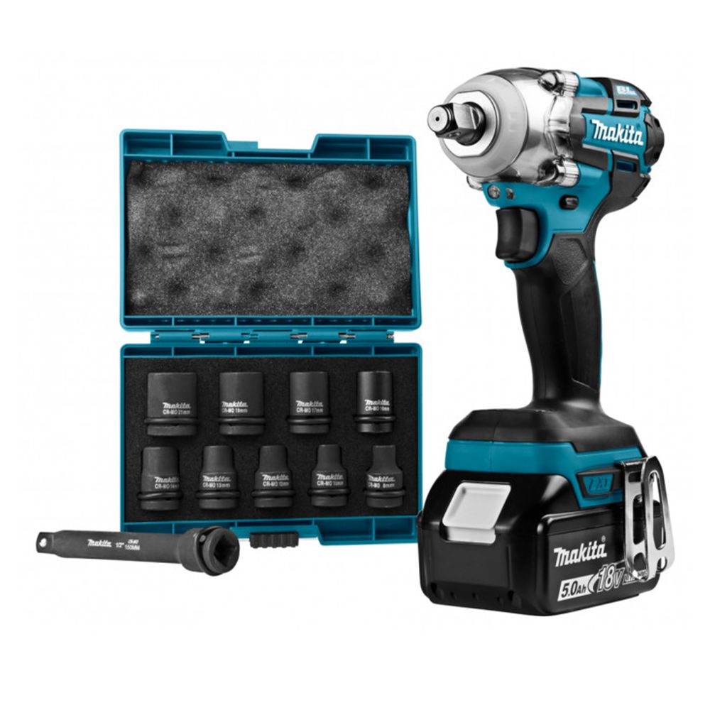 Комплект ударен винтоверт с батерия 18V 280Nm MAKITA BRUSHLESS + ударни вложки 1/2 DTW285RTJX