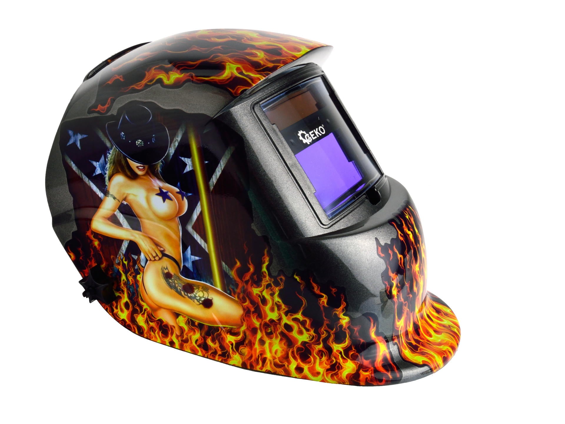 Каска за заваряване със самозатъмняващ се филтър, пламък