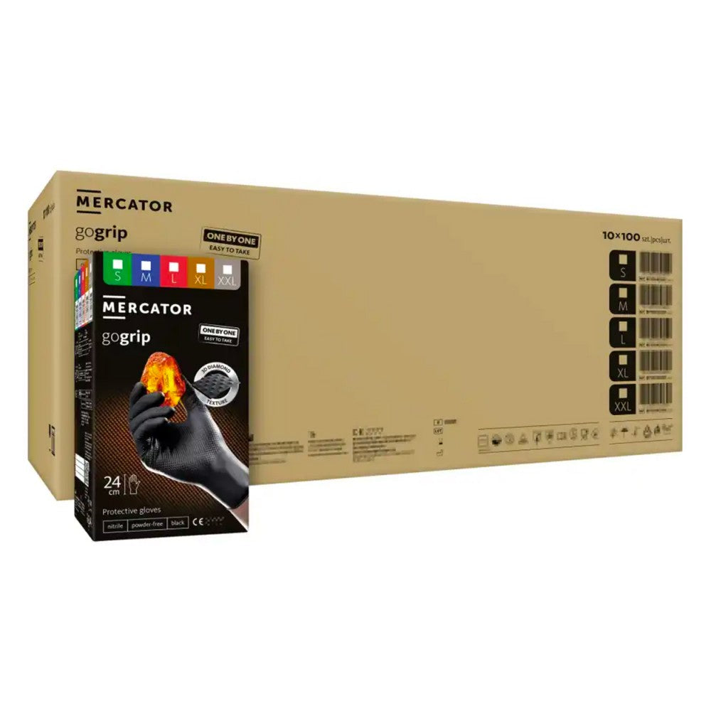 Премиум нитрилни ръкавици MERCATOR GOGRIP ONE BY ONE черни, размер М, комплект 100 бр.
