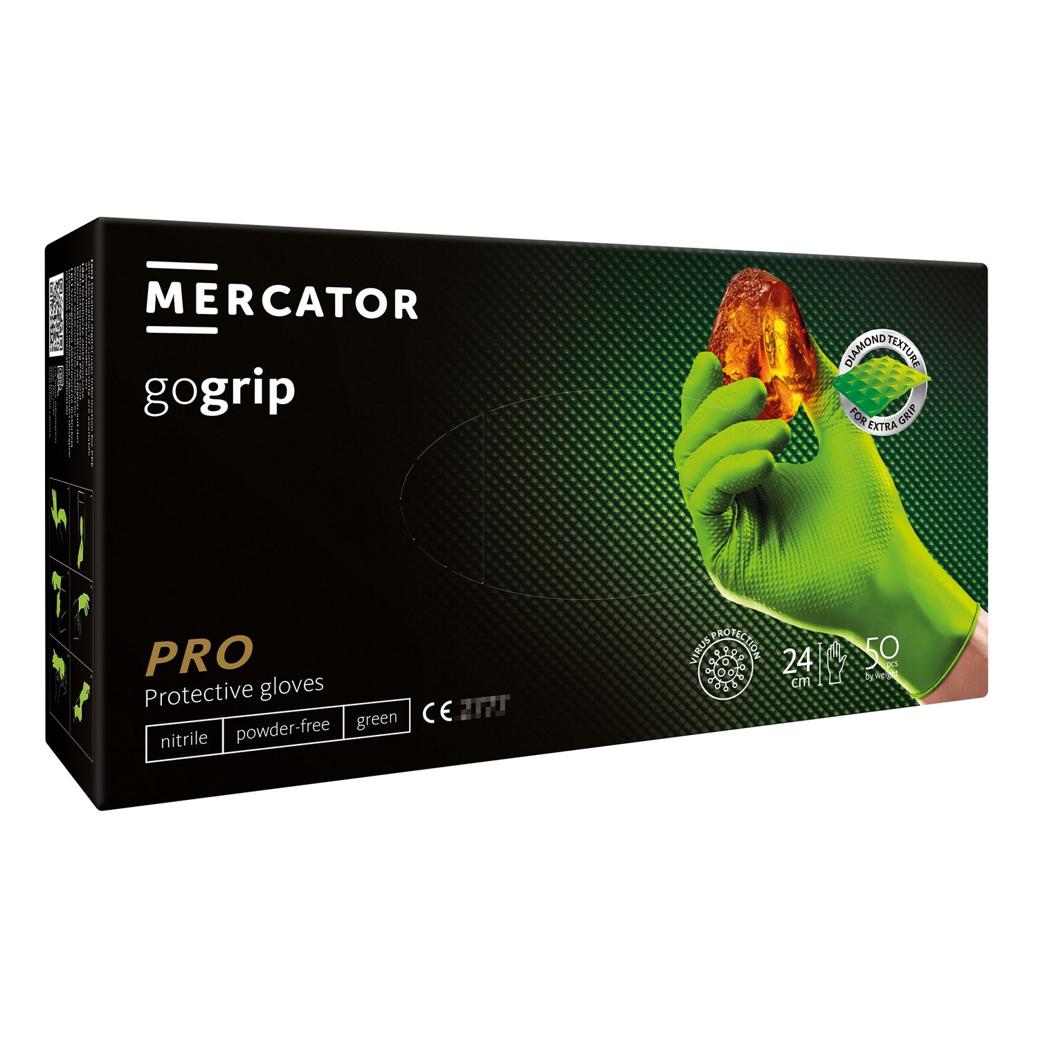 Нитрилни ръкавици PREMIUM MERCATOR GOGRIP PRO зелени, 3D размер XL 50 бр.