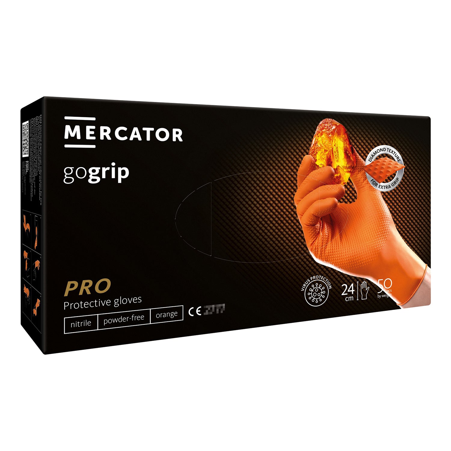 Нитрилни ръкавици PREMIUM MERCATOR GOGRIP PRO 3D оранжеви, размер S 50 бр.