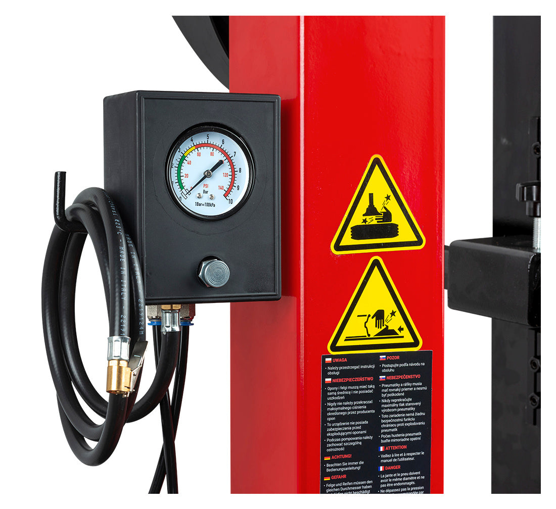 Автоматична машина за монтаж и демонтаж на гуми 12"-26" 230V с вградена система за напомпване и поддържащо рамо RUNFLAT