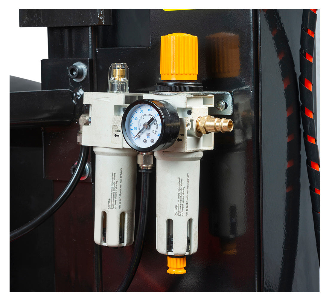 Автоматична машина за монтаж и демонтаж на гуми 12"-26" 230V с вградена система за напомпване и поддържащо рамо RUNFLAT