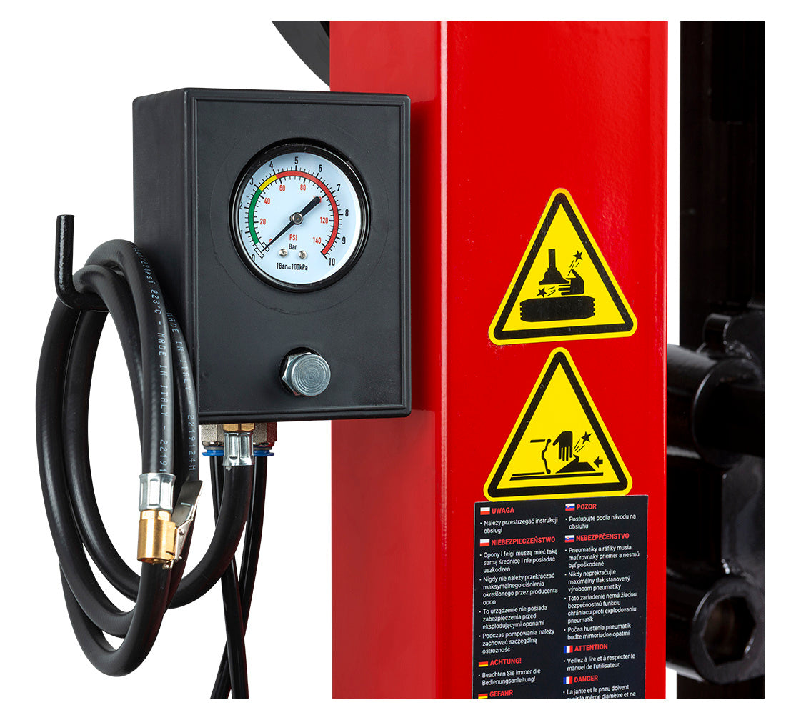 Автоматична машина за монтаж и демонтаж на гуми 12"-24" 230V с вградена система за напомпване и поддържащо рамо RUNFLAT