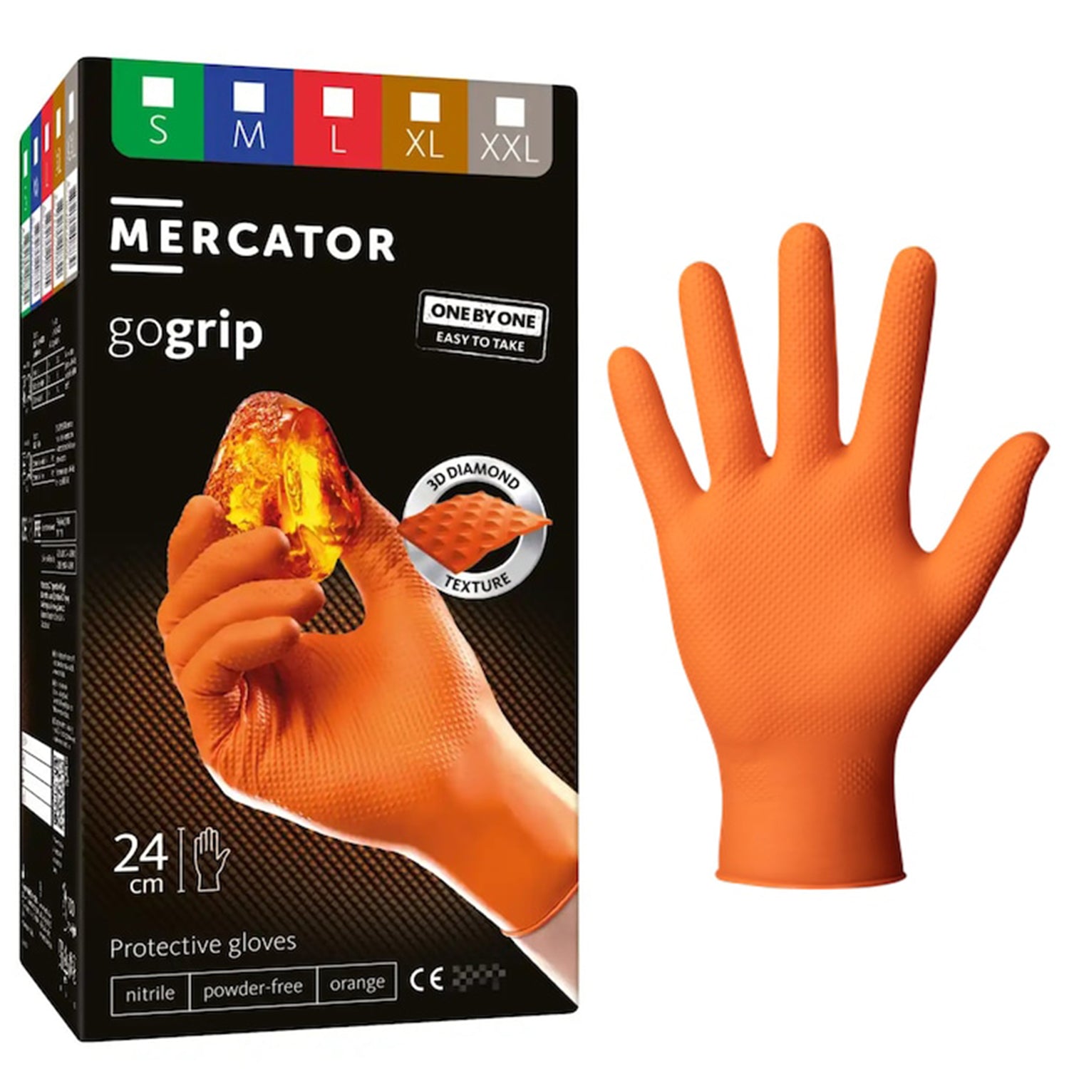 Премиум нитрилни ръкавици MERCATOR GOGRIP ONE BY ONE оранжеви, размер М, комплект 100 бр.