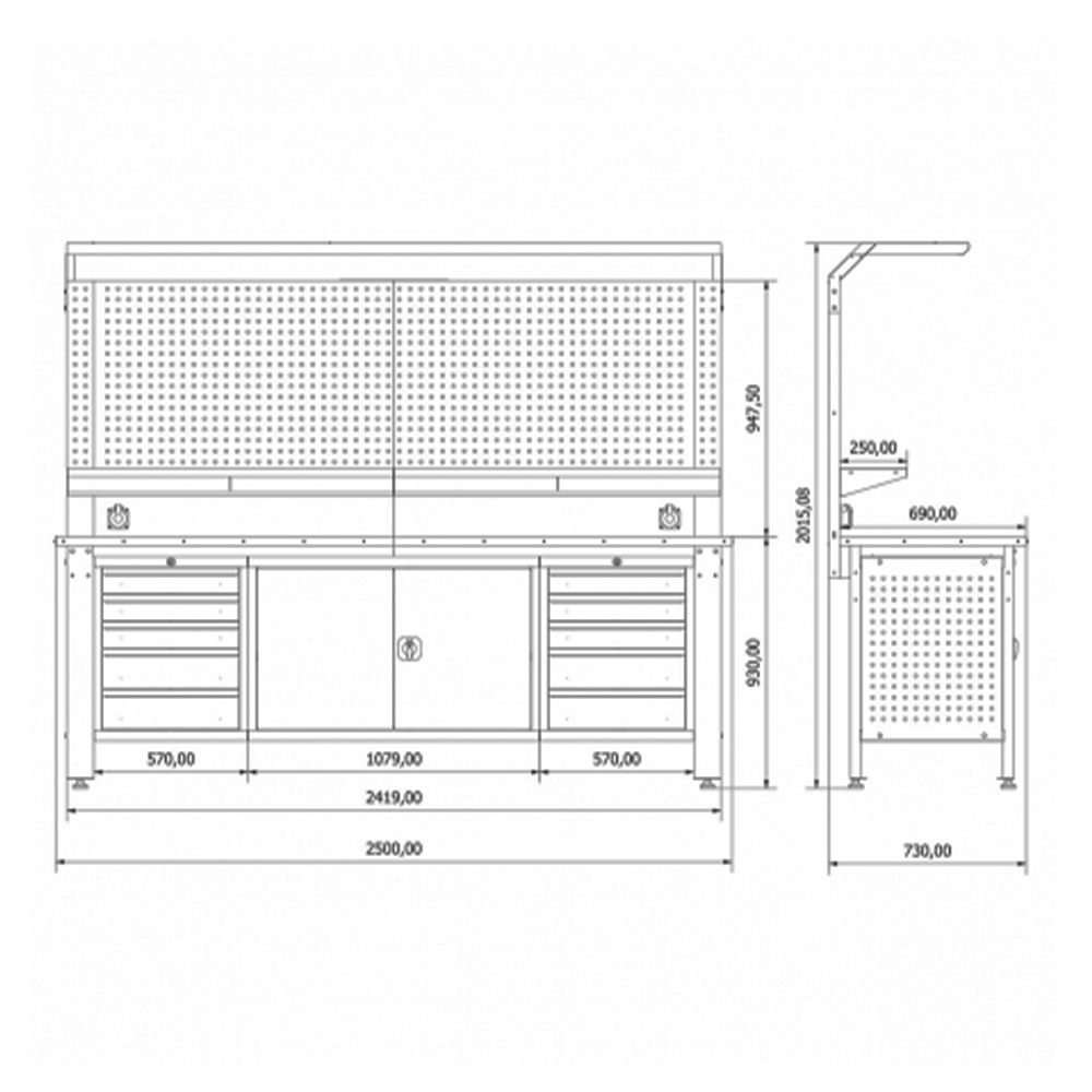 Индустриална работна маса - комплект метална модулна мебел за сервиз 2.5 м
