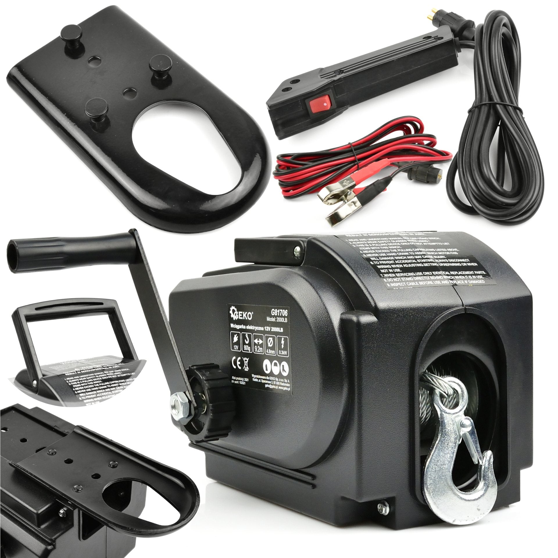 Електрическа лебедка, преносима, 12V, 2000LB / 907кг