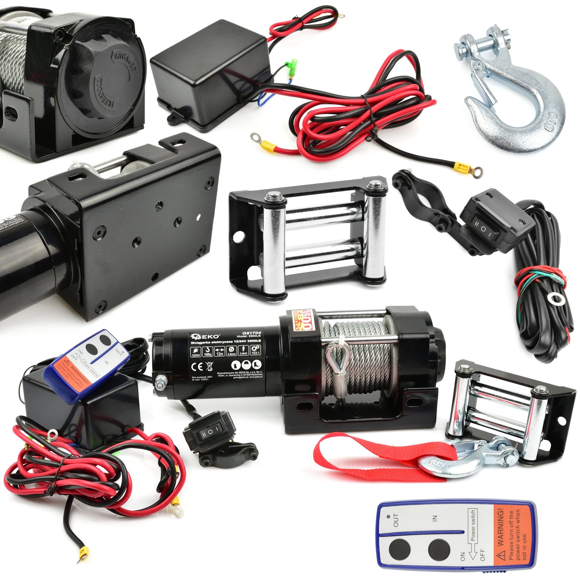 Електрическа лебедка 12V с WIRELESS дистанционно - 3500LB / 1588 кг