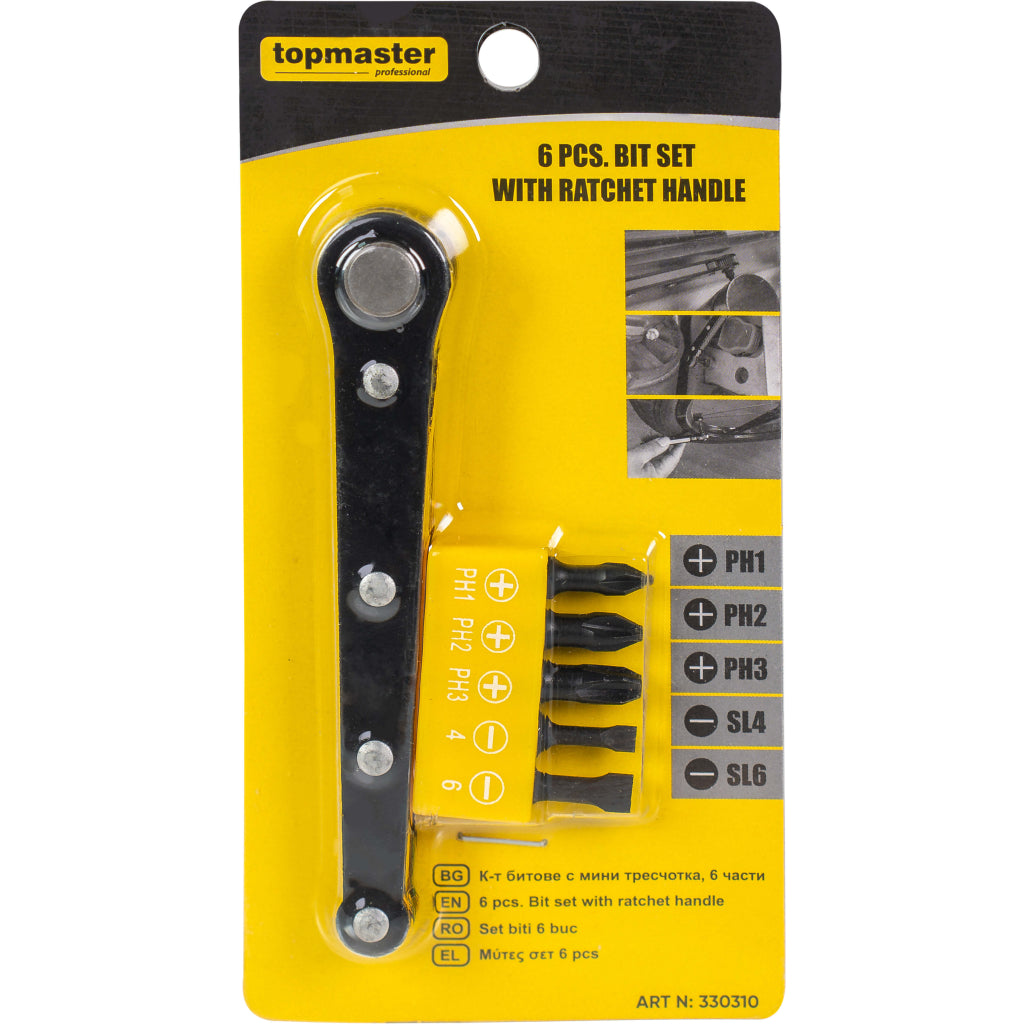 Комплект битове с тресчотка, 6 части TOP MASTER