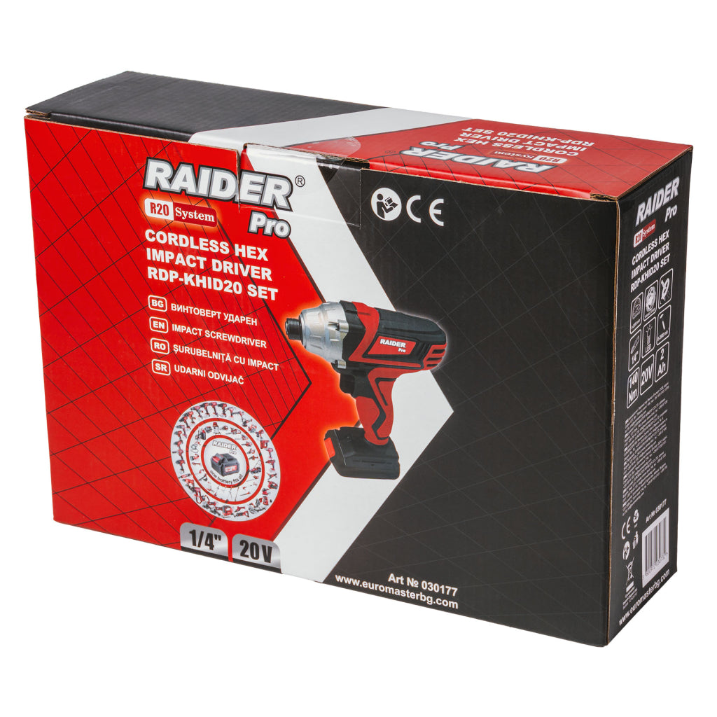 Ударен винтоверт 1/4 шестограм 140 Nm 20V 2Ah с акумулатор RAIDER