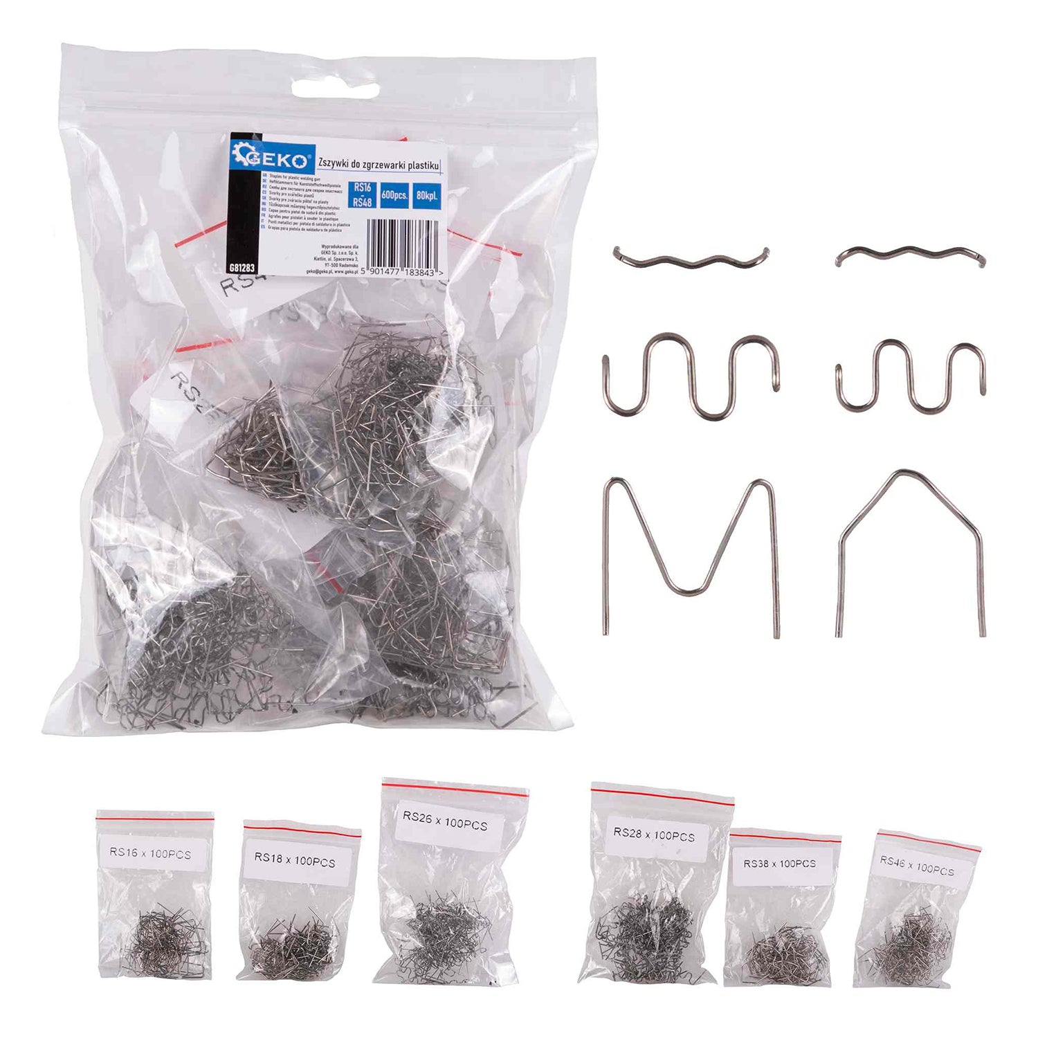 Комплект 600 скоби за заваряване на пластмаса RS16-RS46 GEKO
