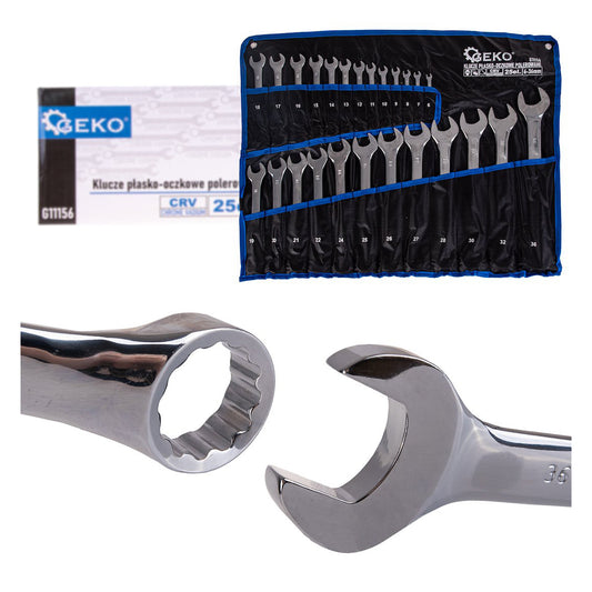 Комплект 25 фиксирани комбинирани гаечни ключове CrV 6-36 мм - GEKO
