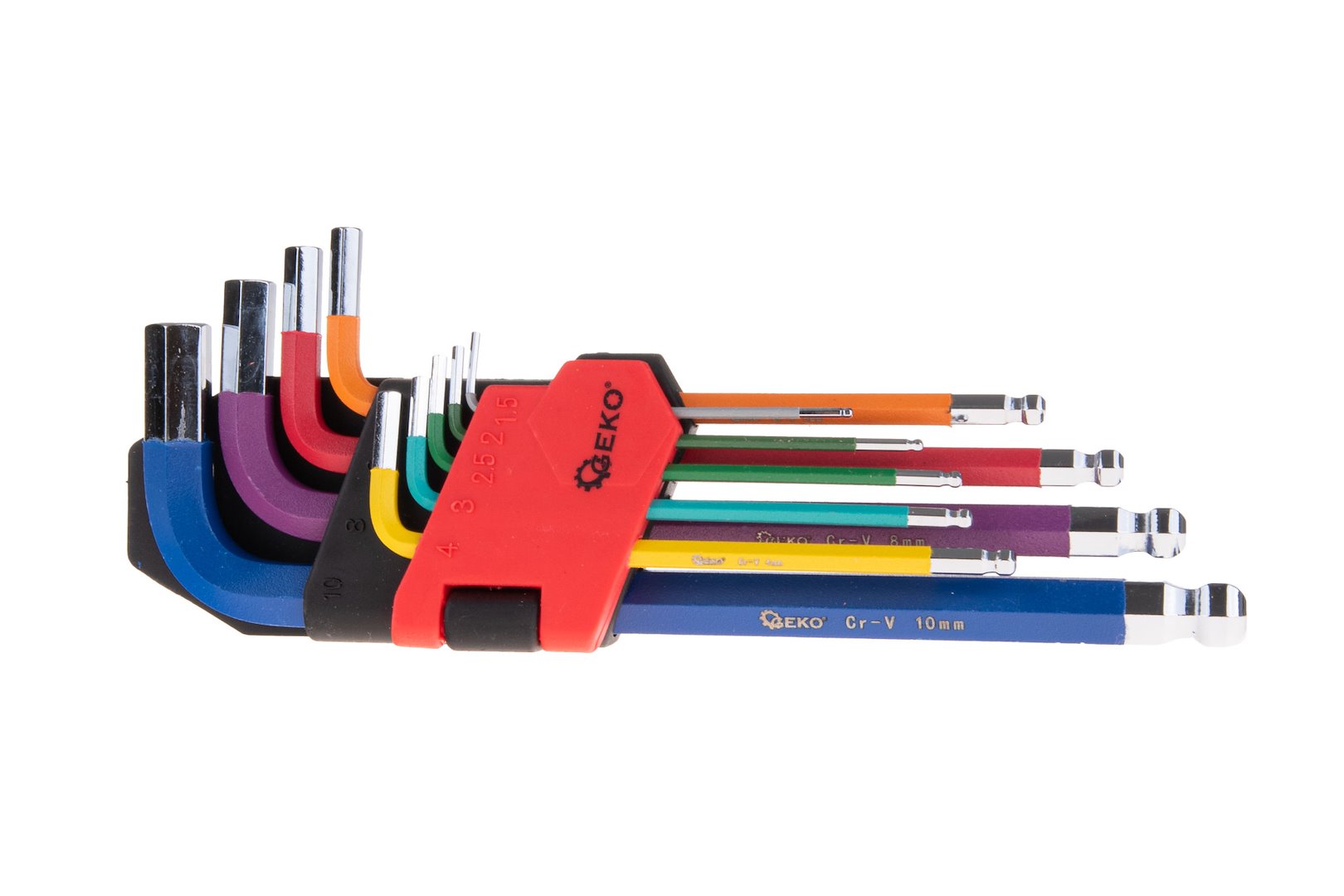 Комплект 9 ключове имбус тип L, цветни с опора GEKO
